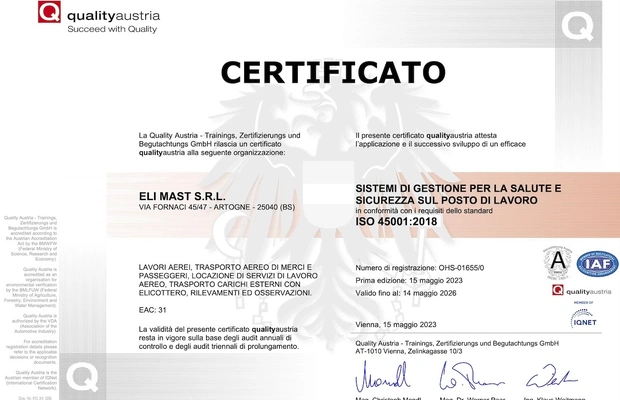 Certificato UNI ISO 45001:2018